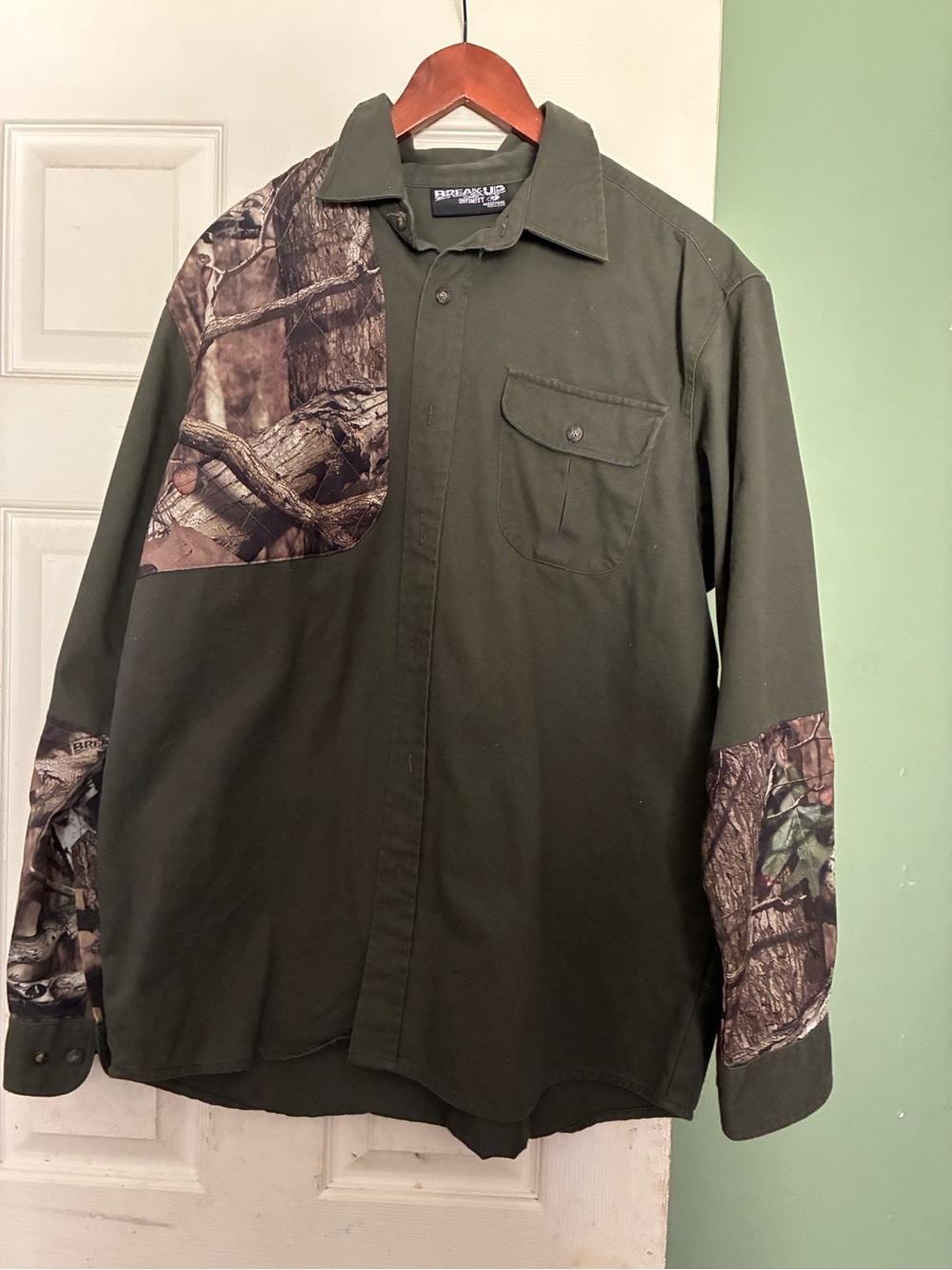 Mossy Oak Olive Green Long-Sleeve Button-Down with Camo Accents